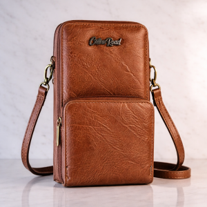 cotton road wallet: brown pu leather cellphone sling bag/wallet with embossed finish
