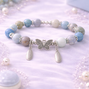 blue marble butterfly charm bracelet